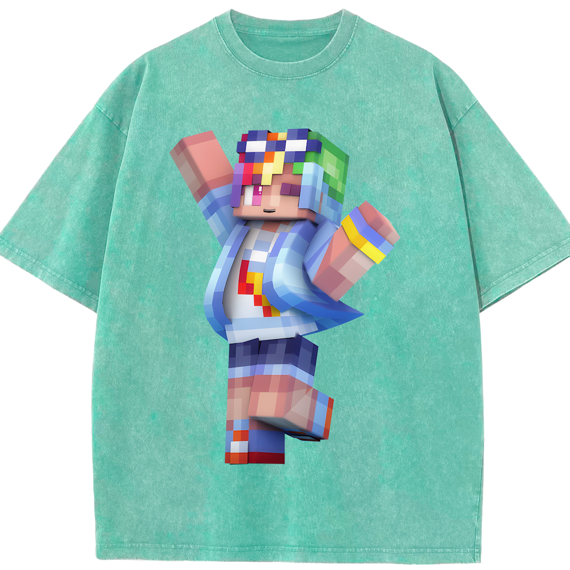 （画像用） マインクラフト ブロックの世界 Minecraft MC Block world 綿100% ヴィンテージ風 半袖Tシャツ（フロントプリント）